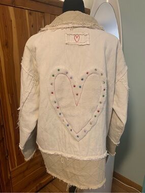 POL Clothing Colorblocked Twill Patch Studded Back Heart Jacket
